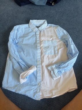 Style &co Striped Two-Tone Blue and Cream Button-Up Shirt
